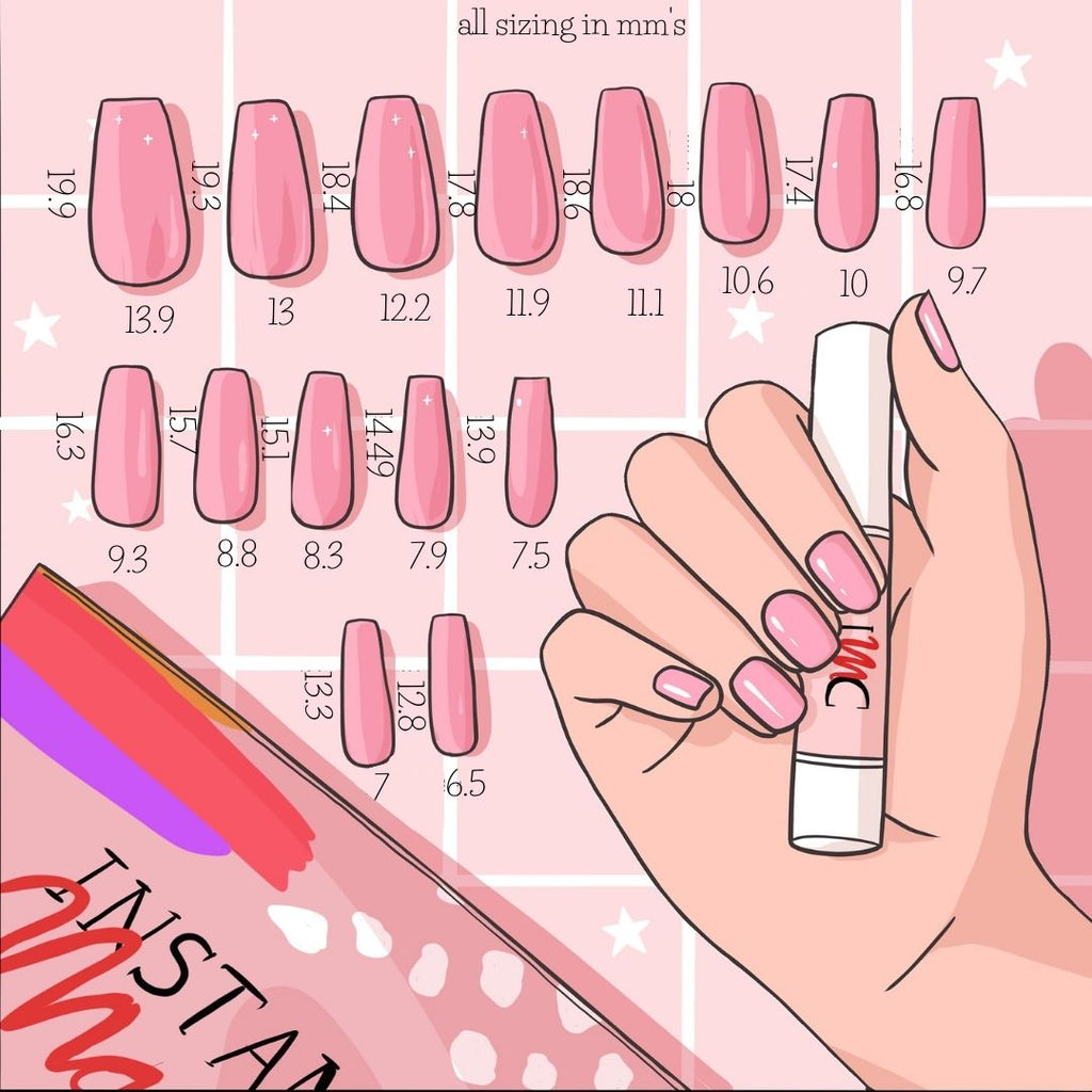 Instant Mani Co. Short round press on nails size guide